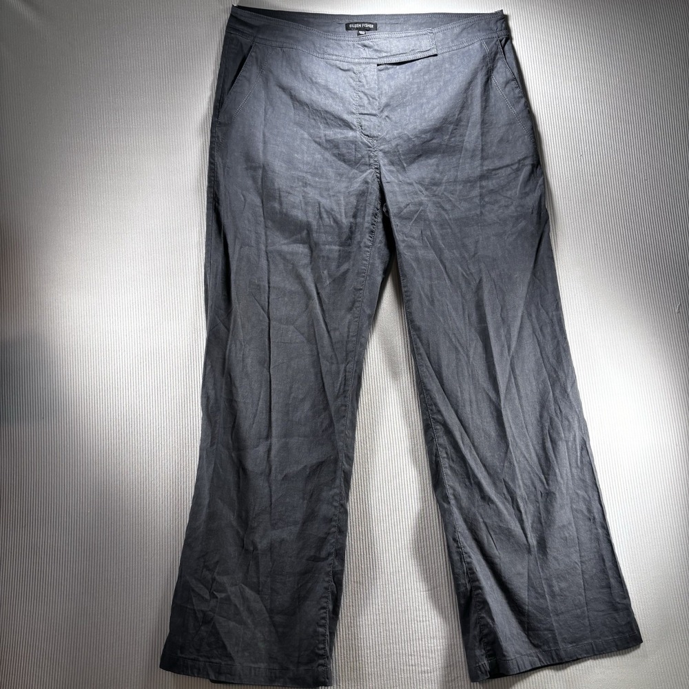 Eileen Fisher Women's  Wide Leg Pants Size 8 Gray Stretch Linen Blend Pockets